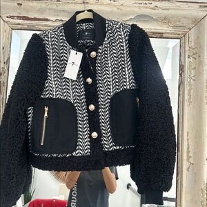 7 For All Mankind Tweed and Sherpa Mixed Media Jacket